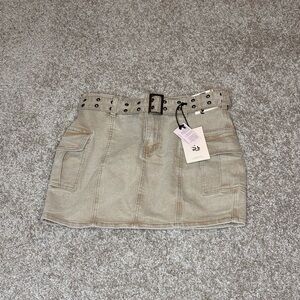 Sincerely Jules Beige Mini Skirt with Belt